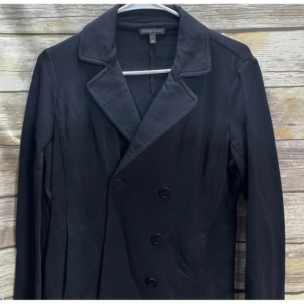 Eileen Fisher Women's XS Cotton Stretch‎ Knit Blazer Jacket Black EUC Business
